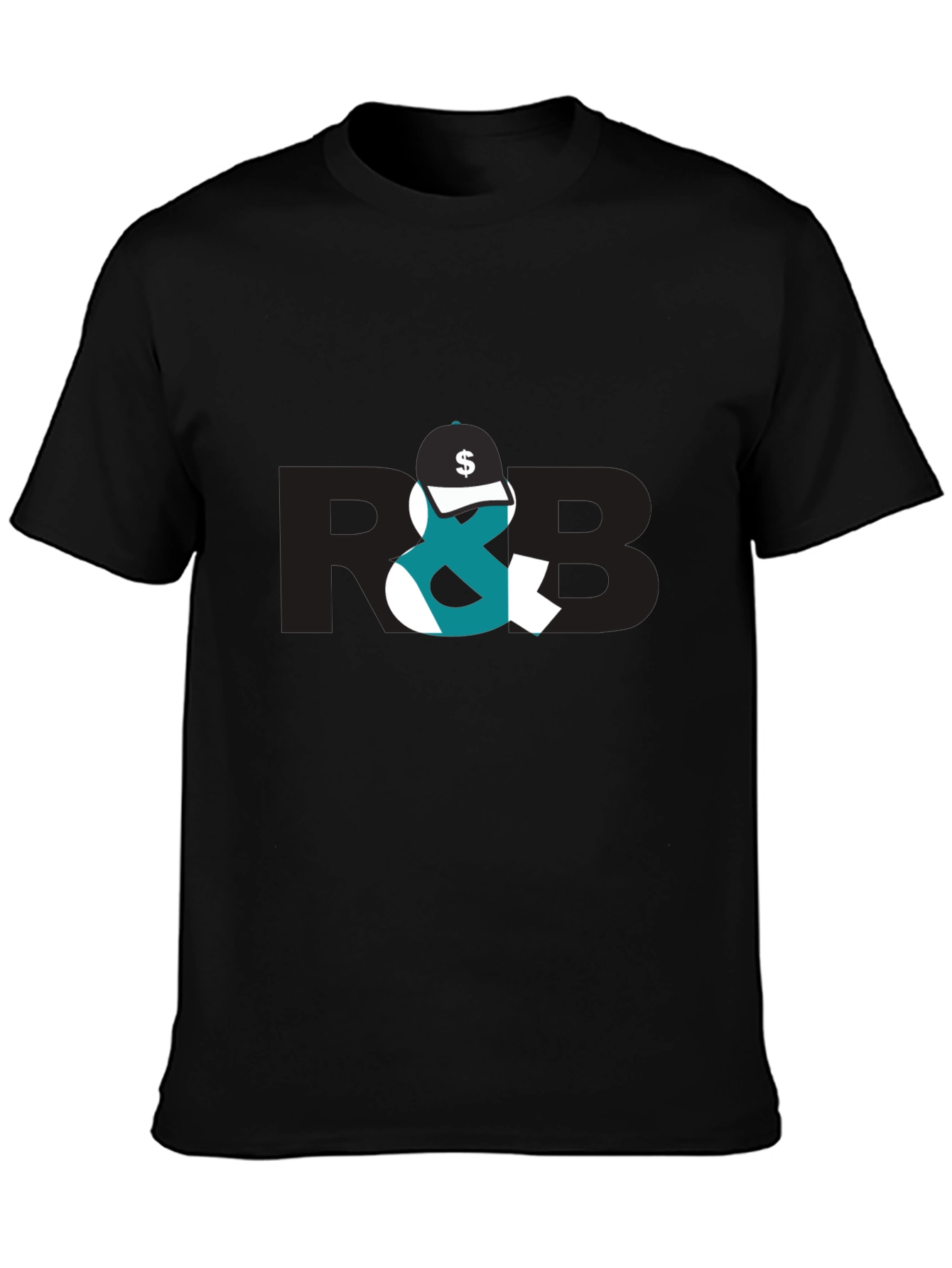 Trendy Black Graphic Tee with R&B Design