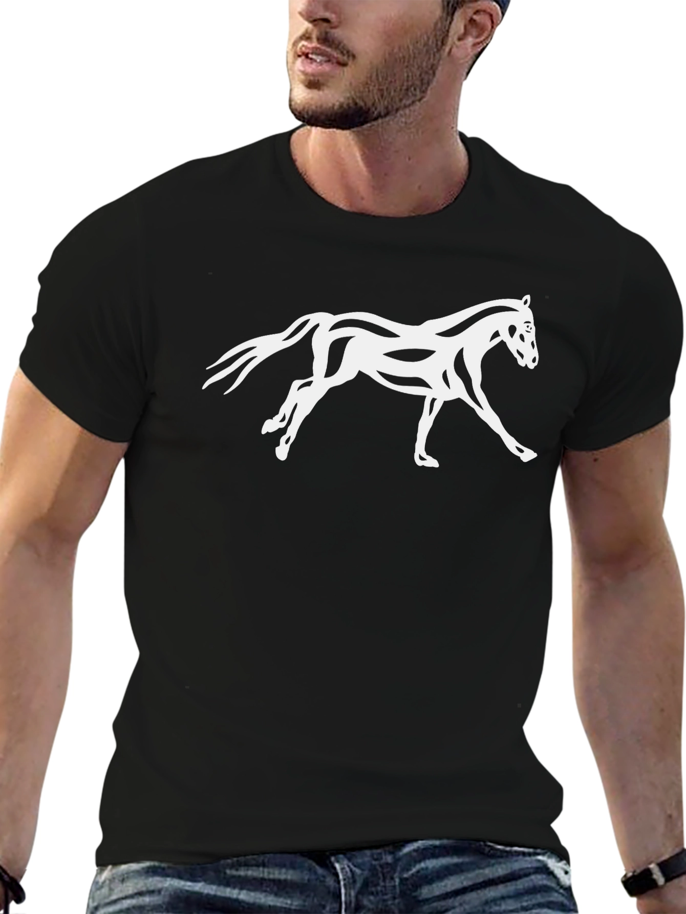 Black Horse Graphic Tee - Stylish Mens T-Shirt