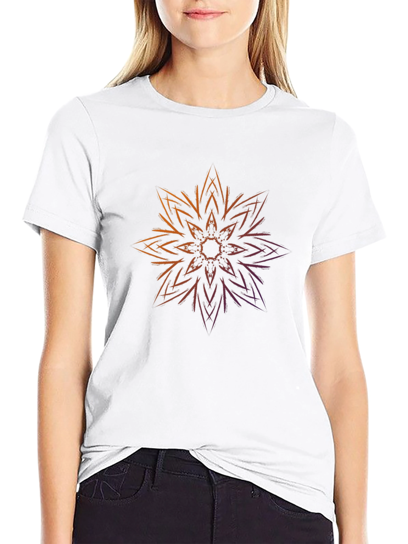 Geometric Flower Graphic Print Black T-Shirt