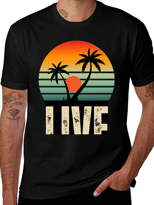 Retro Palm Tree Sunset Graphic Tee - LIVE