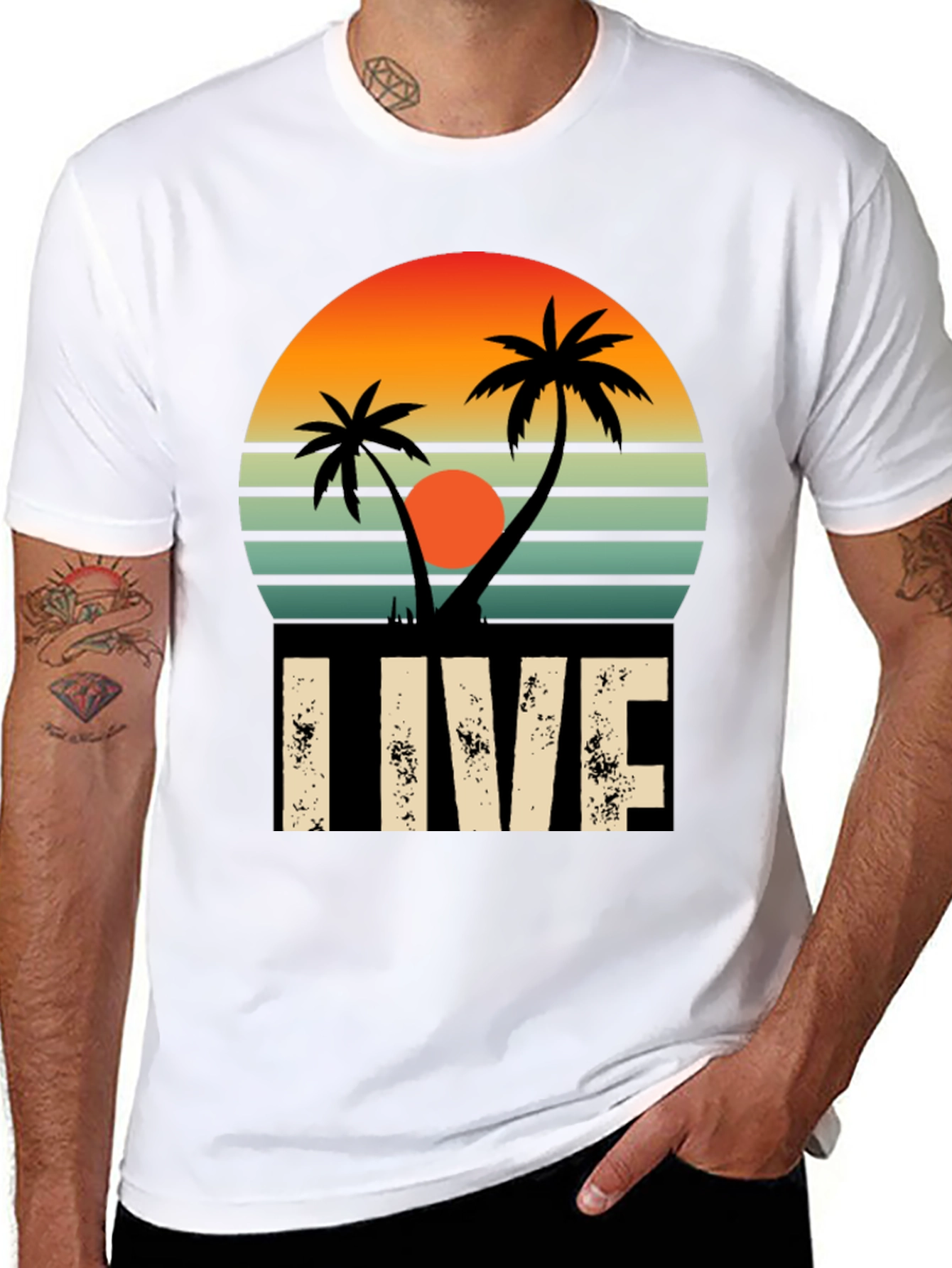 Retro Palm Tree Sunset Graphic Tee - LIVE
