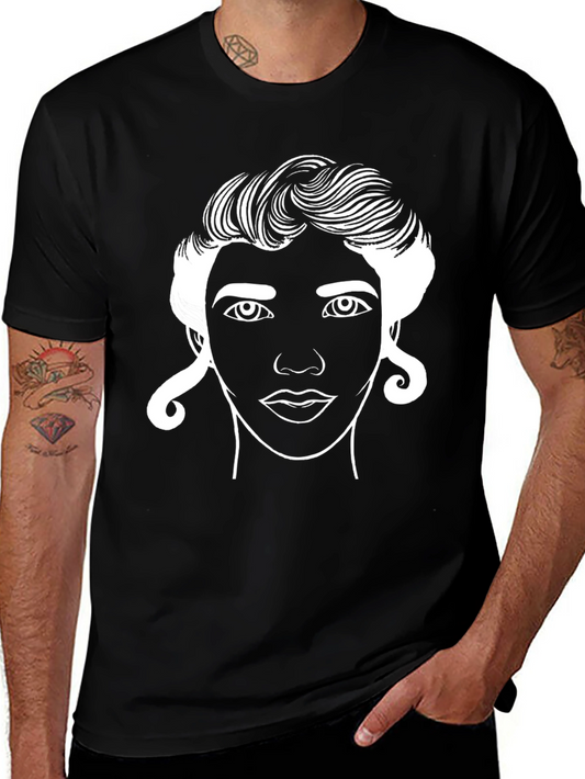 Line Art Face Black T-Shirt
