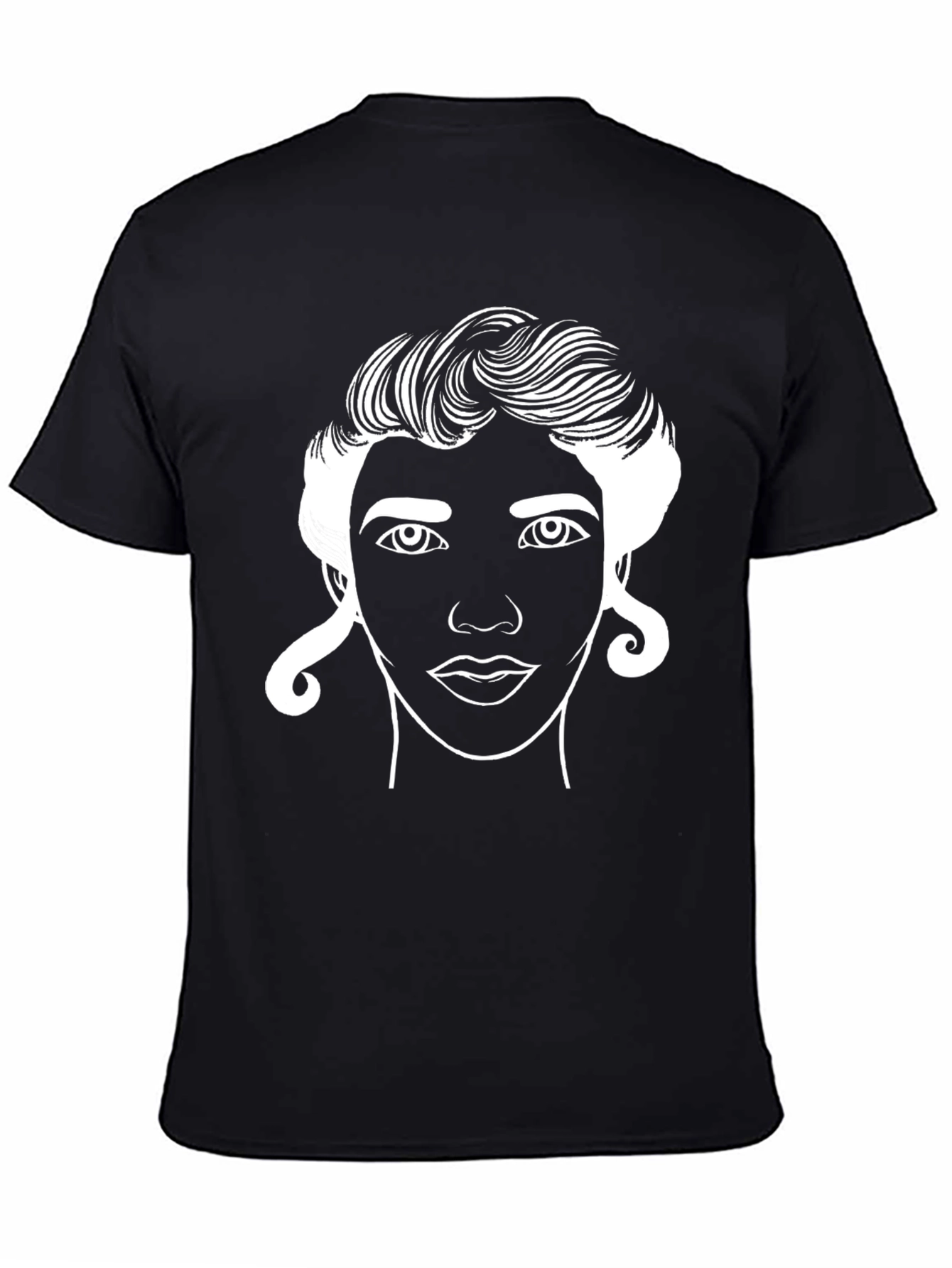 Line Art Face Black T-Shirt
