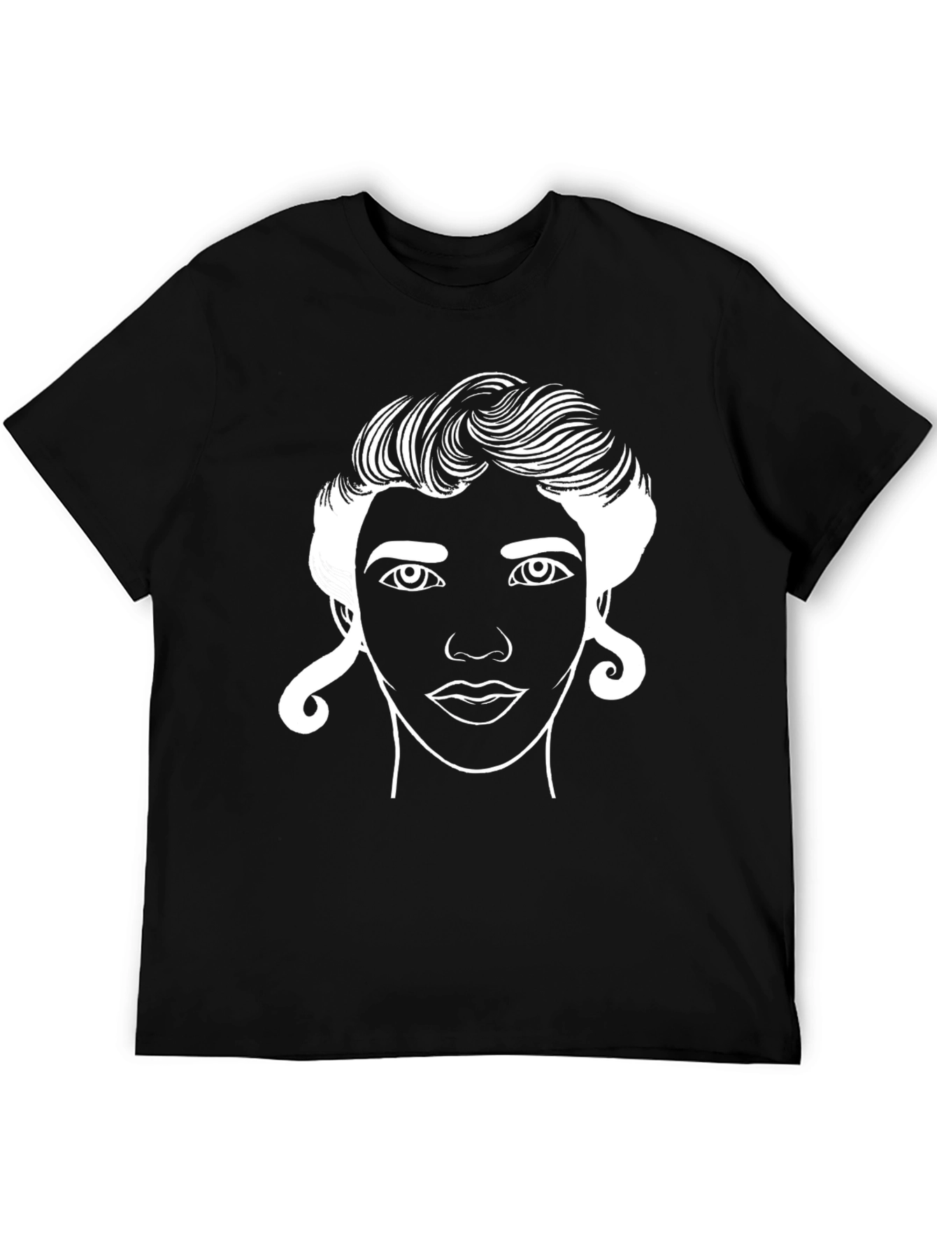 Line Art Face Black T-Shirt