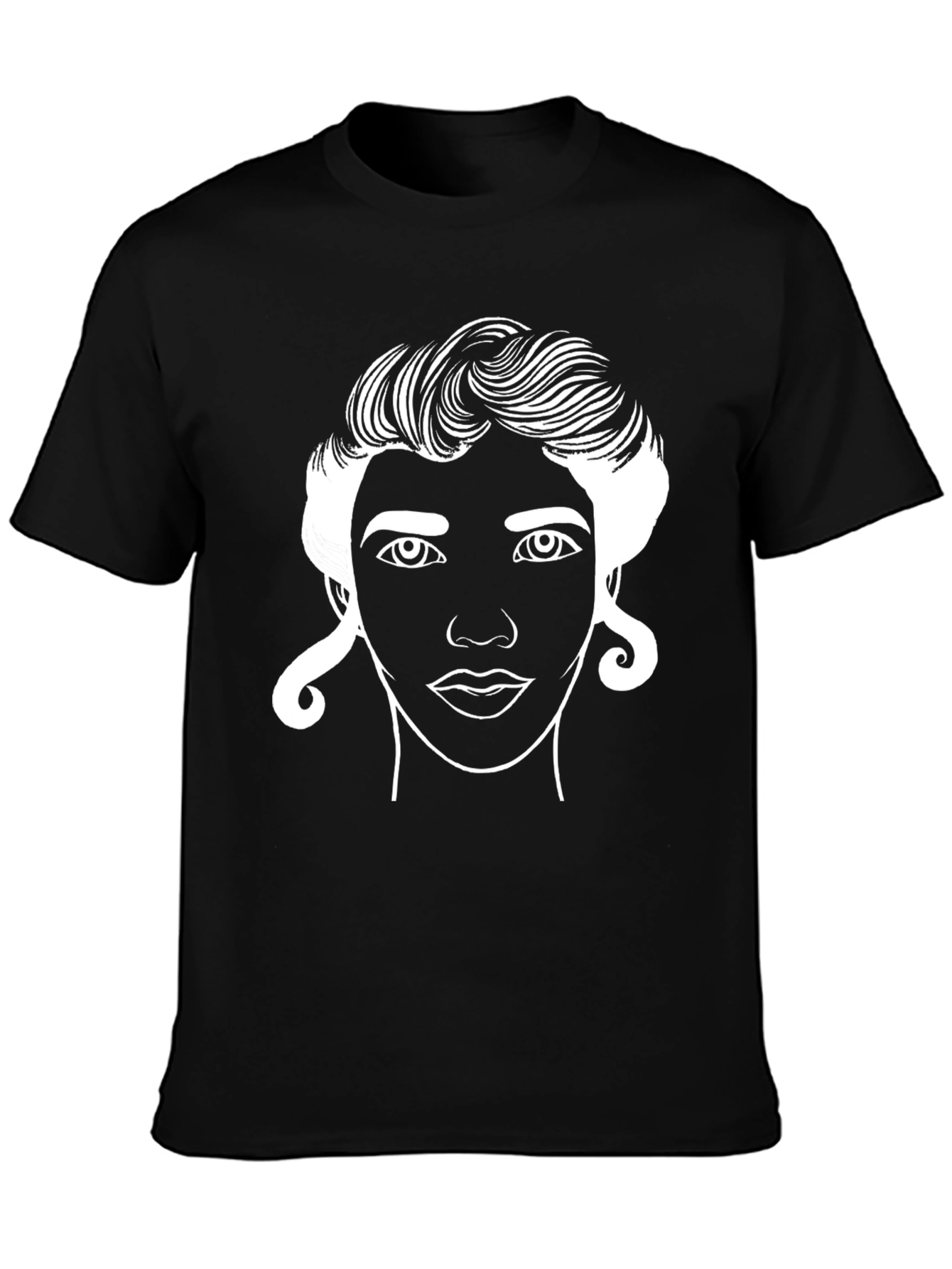 Line Art Face Black T-Shirt