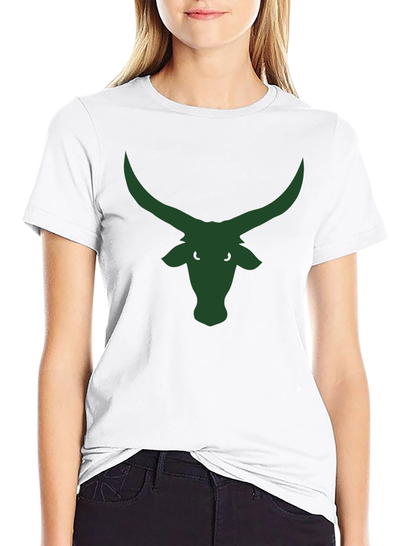 Black T-Shirt with Green Bull Horns Graphic