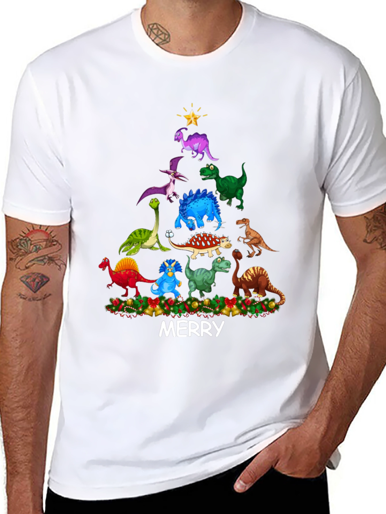 Dinosaur Christmas Tree Mens T-Shirt