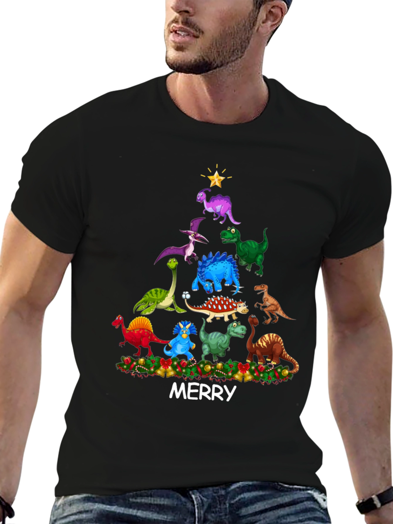 Dinosaur Christmas Tree Mens T-Shirt