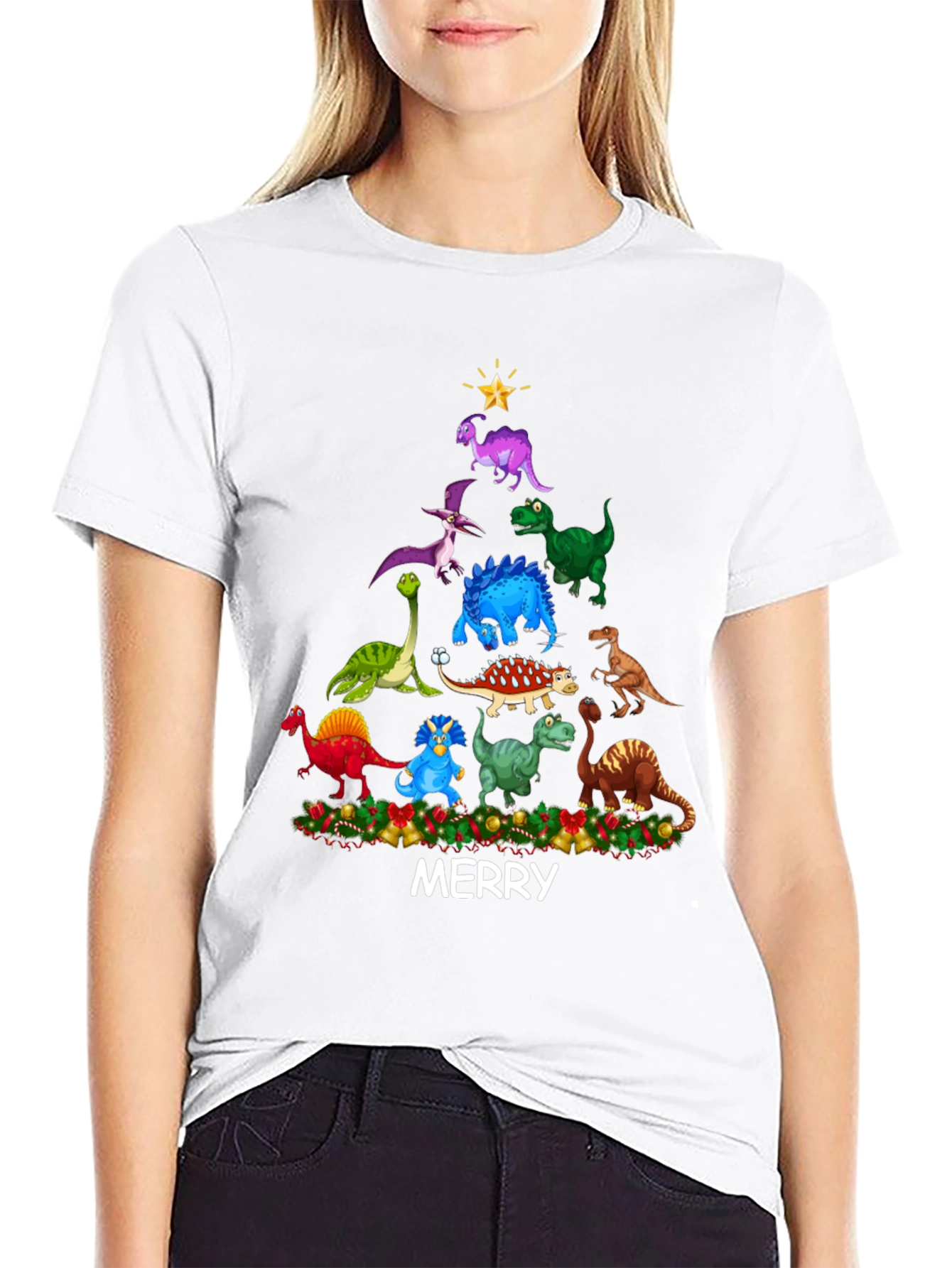 Dinosaur Christmas Tree Mens T-Shirt
