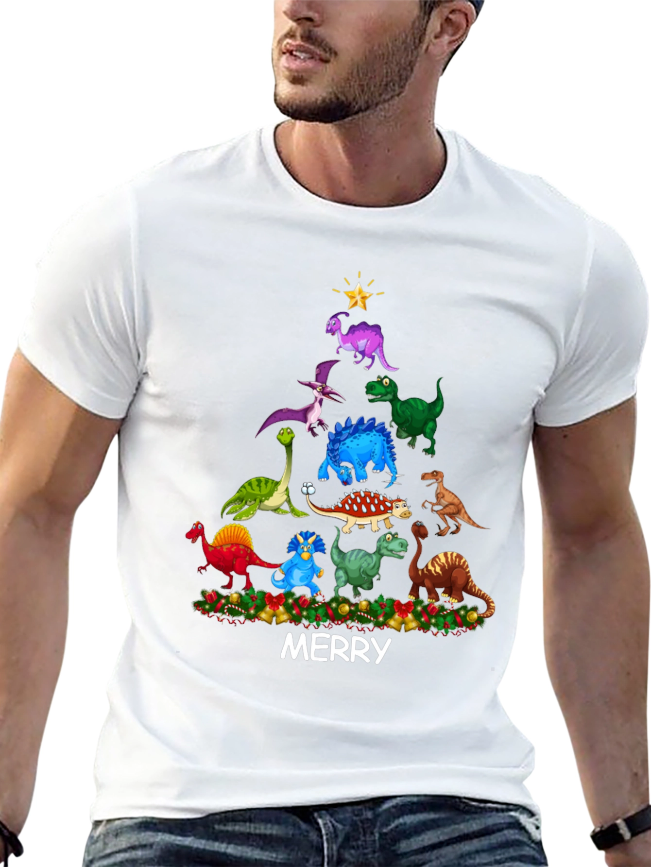 Dinosaur Christmas Tree Mens T-Shirt