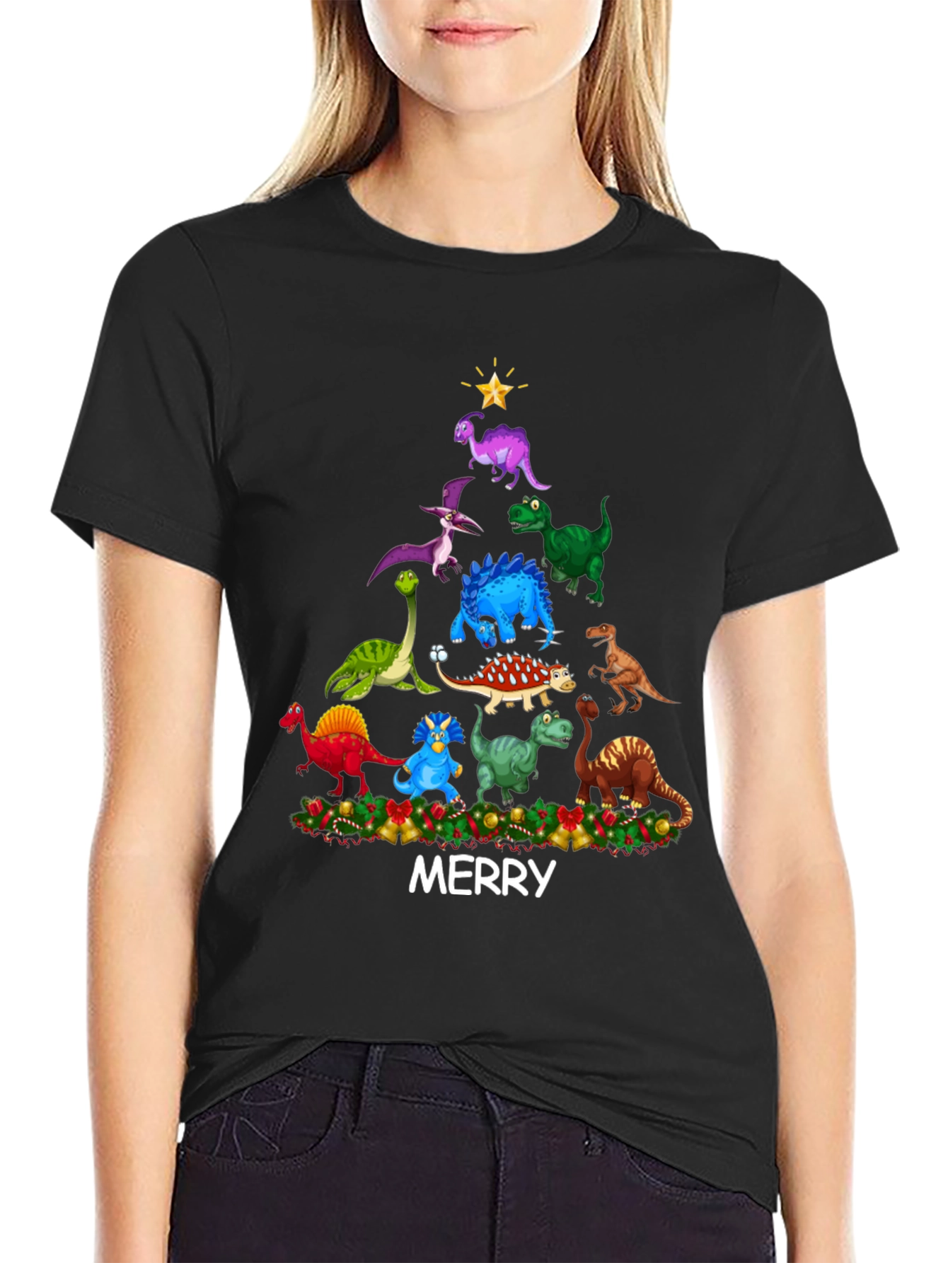 Dinosaur Christmas Tree Mens T-Shirt