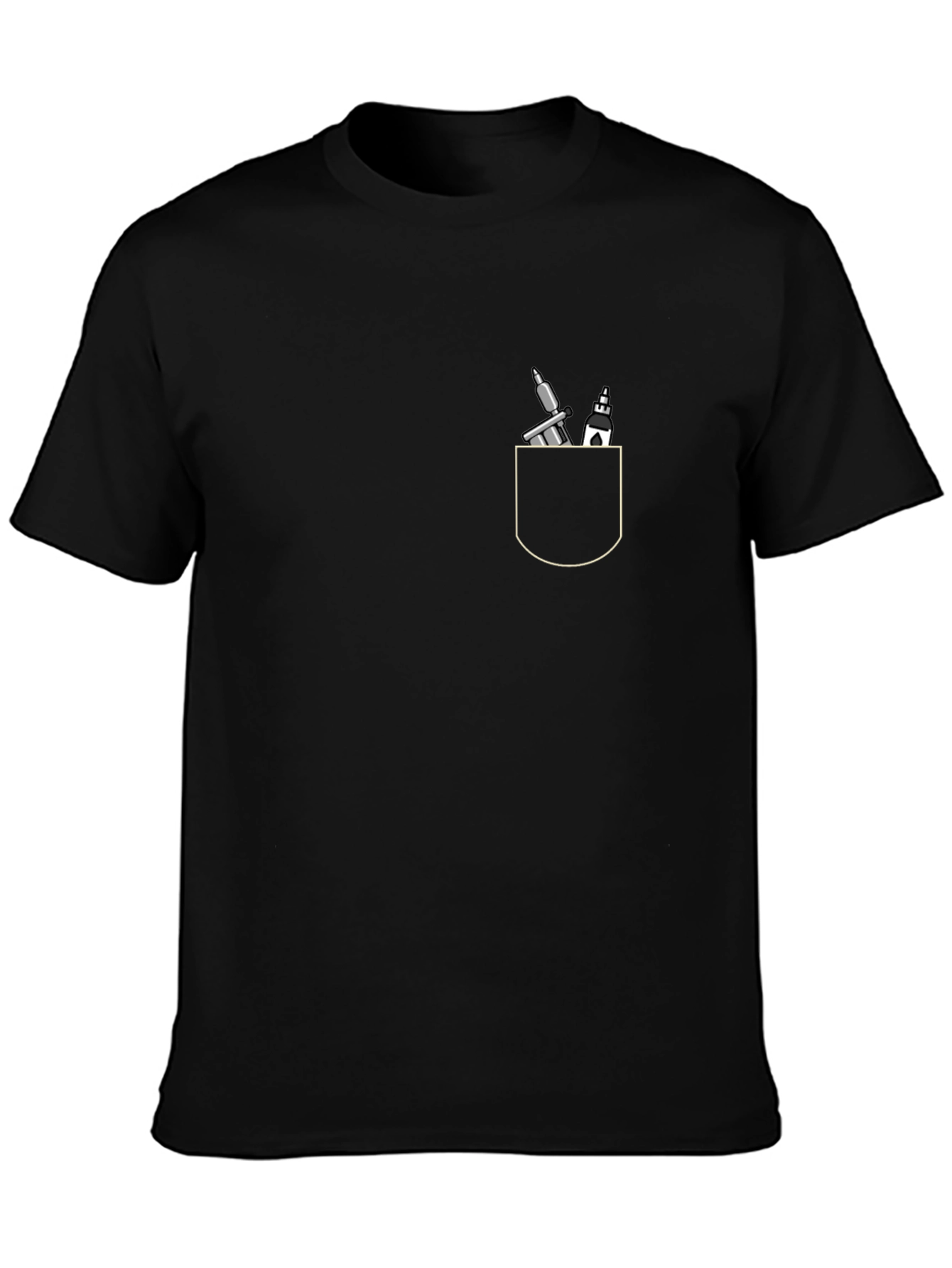 Black T-Shirt with Tattoo and Church Pocket Design