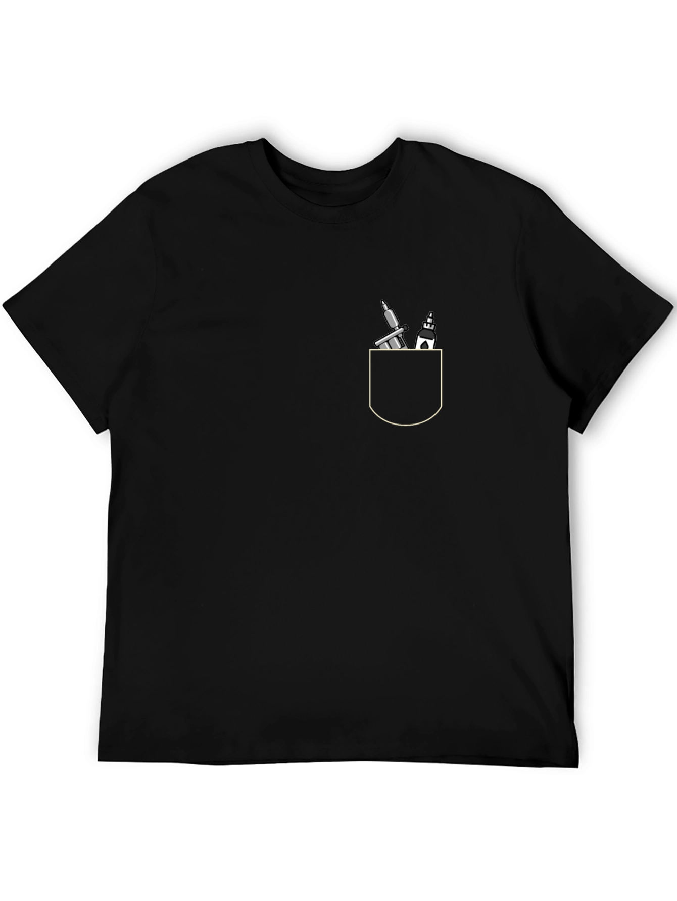 Black T-Shirt with Tattoo and Church Pocket Design