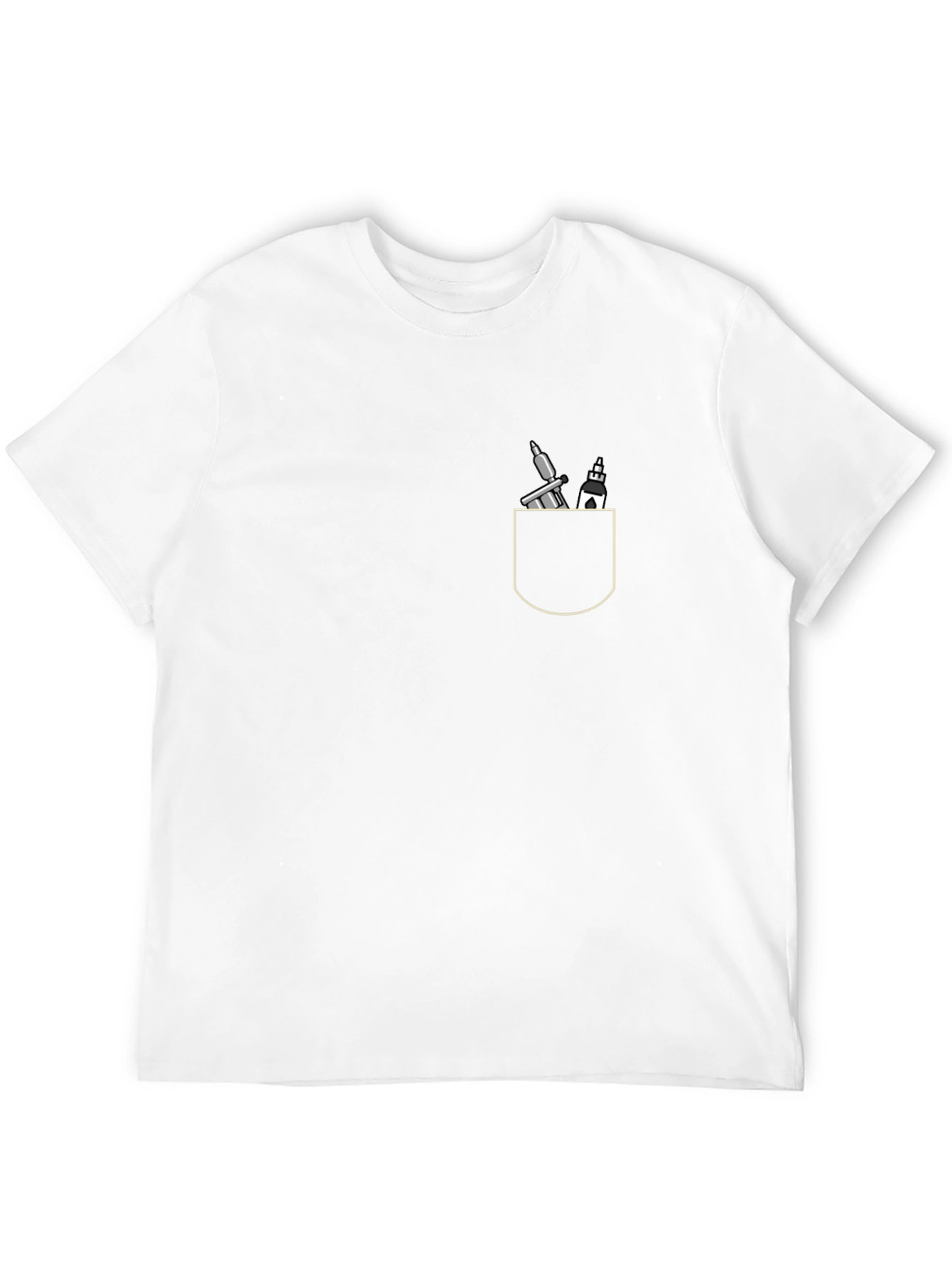 Black T-Shirt with Tattoo and Church Pocket Design