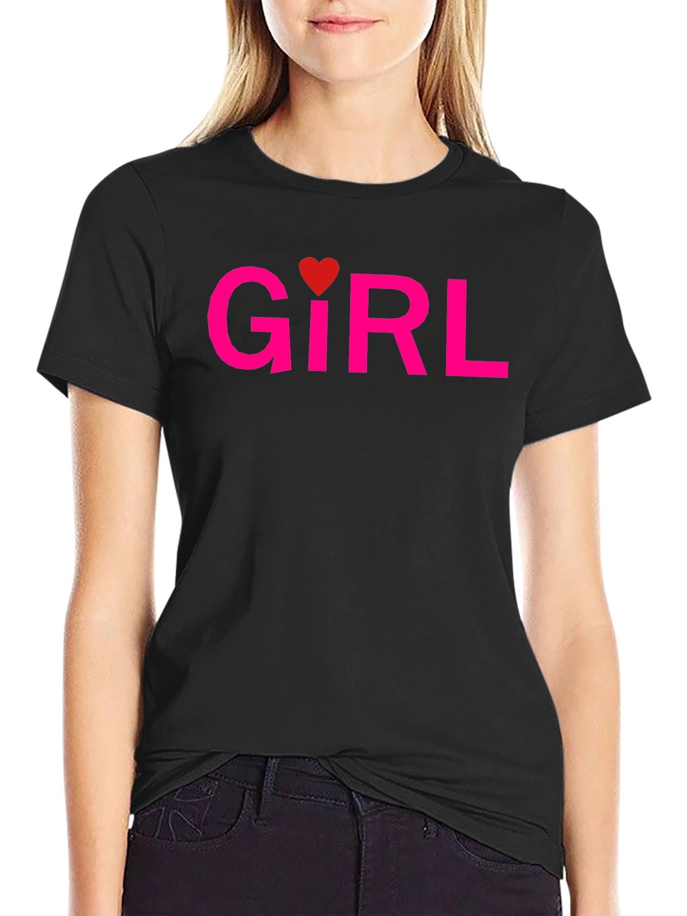 Girl Heart Graphic Print Crew Neck T-Shirt