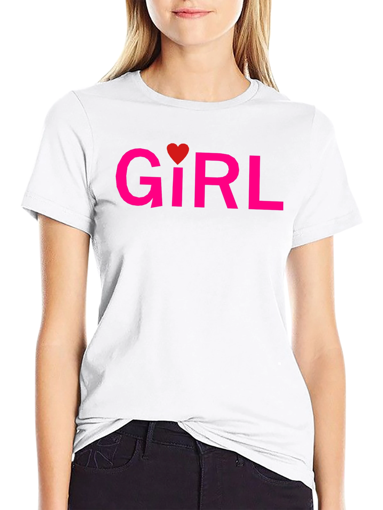 Girl Heart Graphic Print Crew Neck T-Shirt