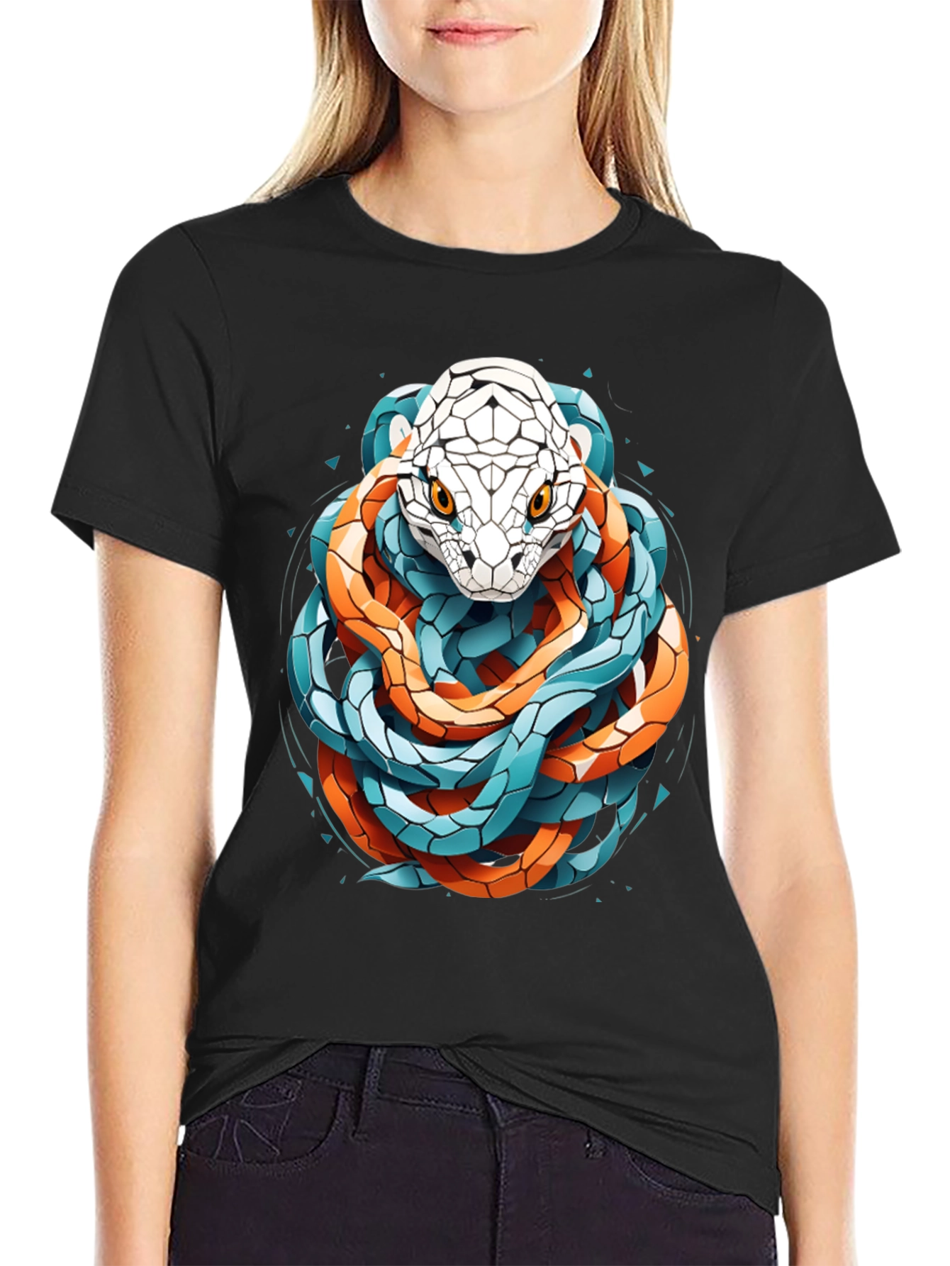 Geometric Snake Graphic Tee - Stylish and Bold