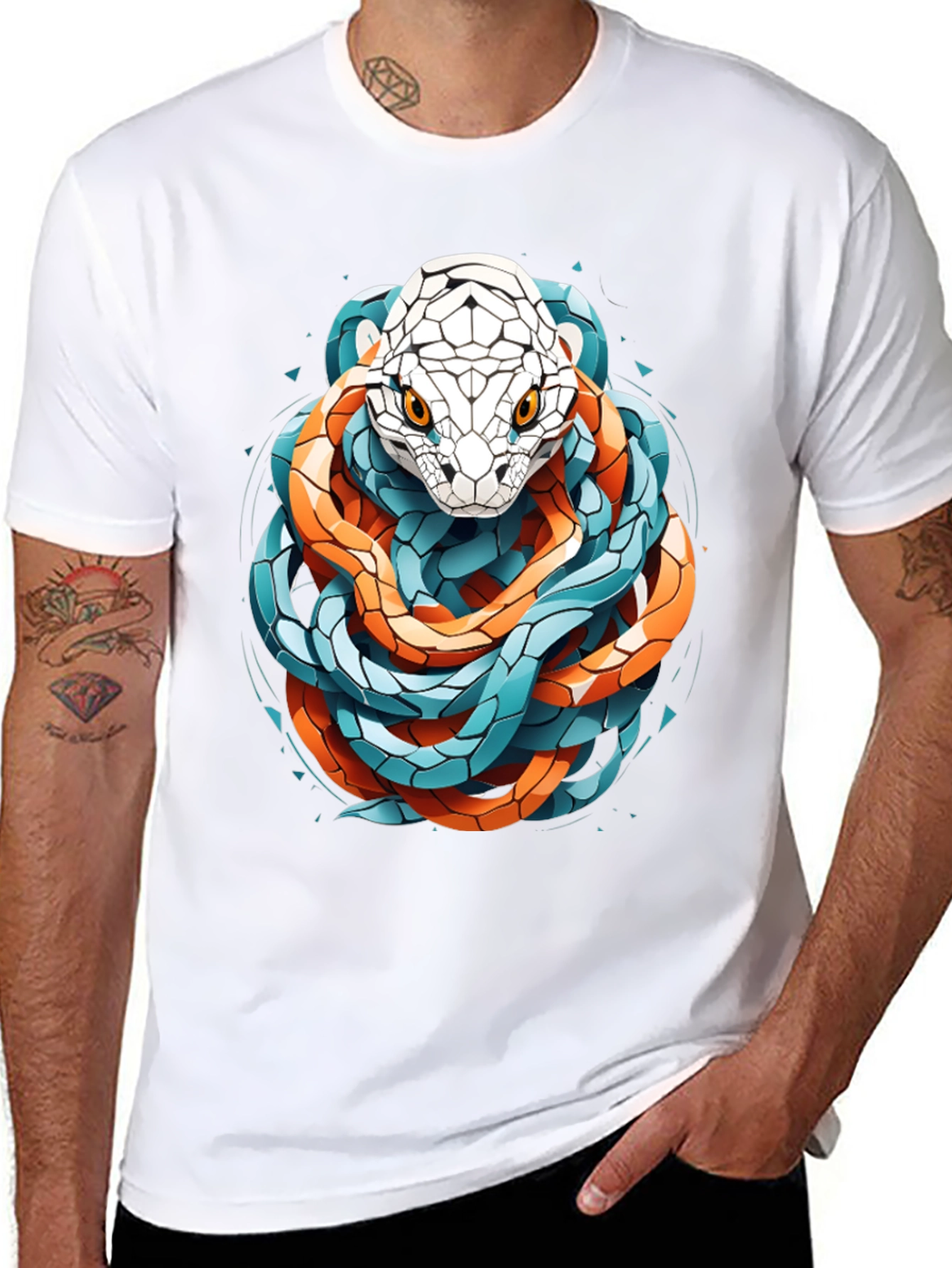 Geometric Snake Graphic Tee - Stylish and Bold