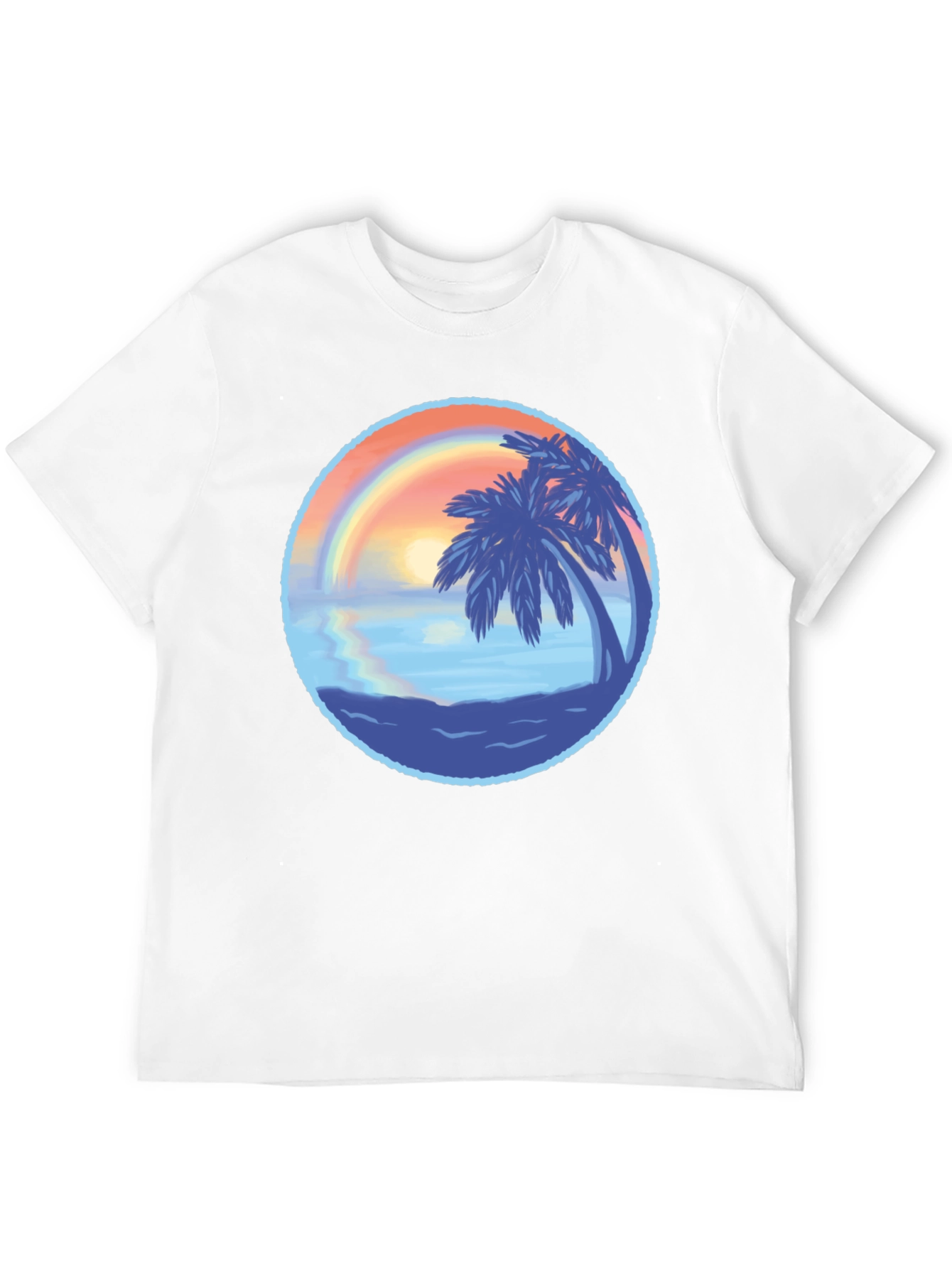 Tropical Sunset Graphic Tee - Black Cotton T-Shirt