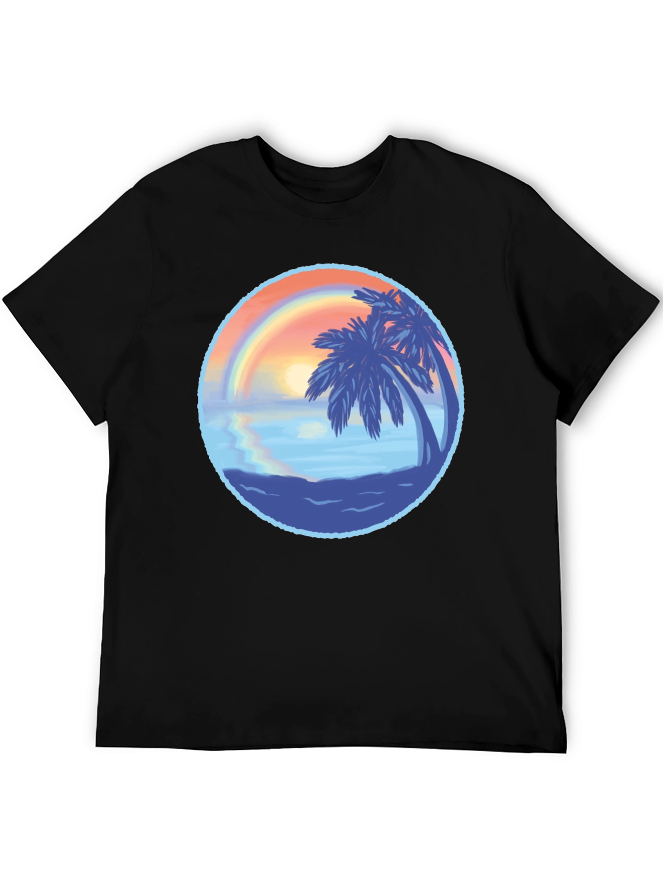 Tropical Sunset Graphic Tee - Black Cotton T-Shirt