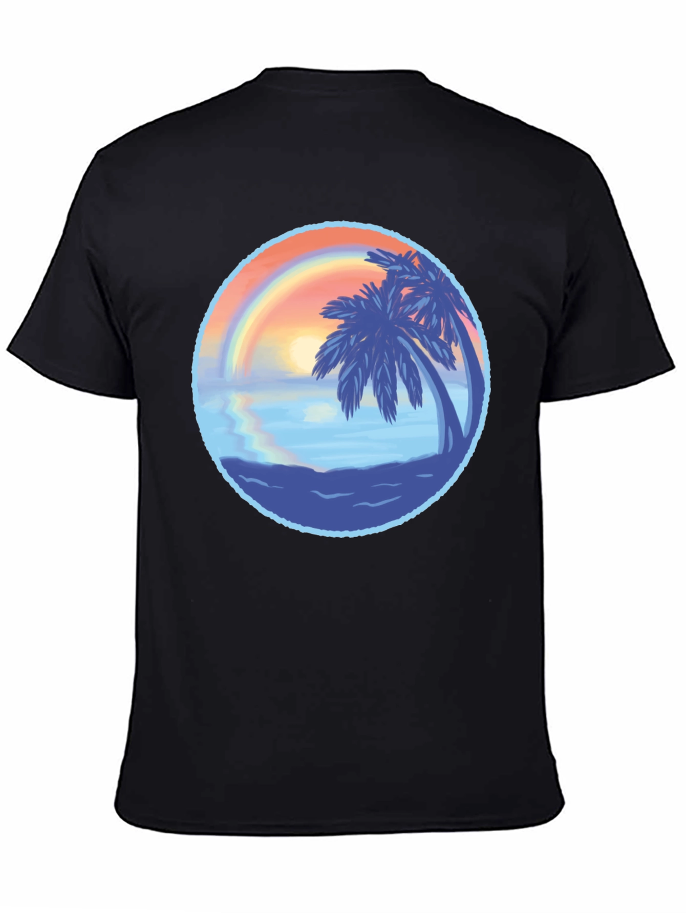 Tropical Sunset Graphic Tee - Black Cotton T-Shirt