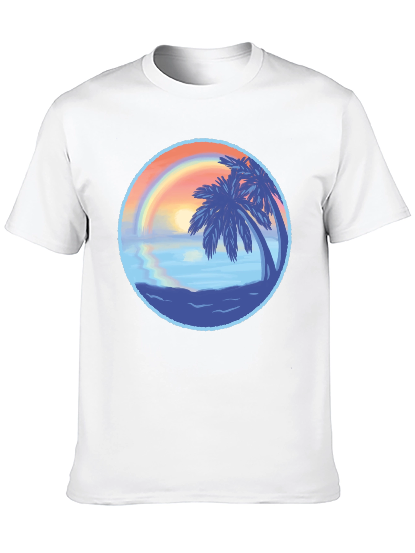 Tropical Sunset Graphic Tee - Black Cotton T-Shirt