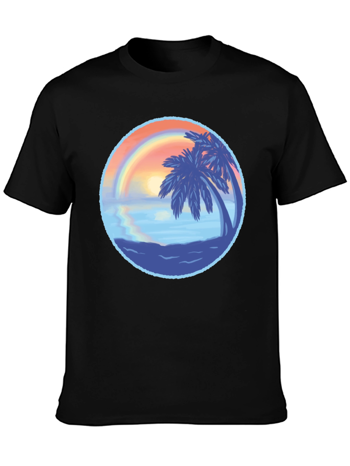 Tropical Sunset Graphic Tee - Black Cotton T-Shirt
