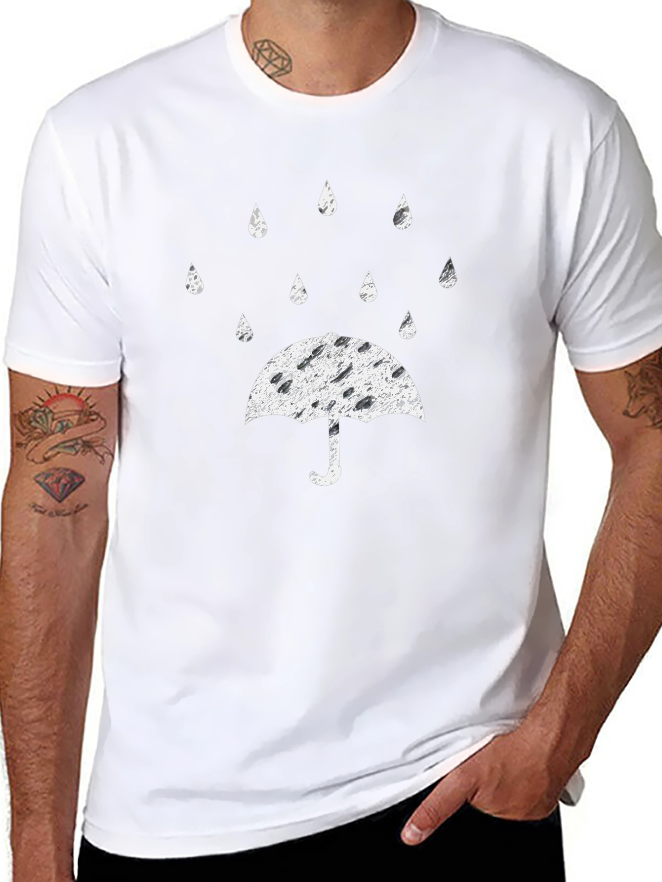 Rainy Day Umbrella Graphic Tee - Black Cotton T-Shirt