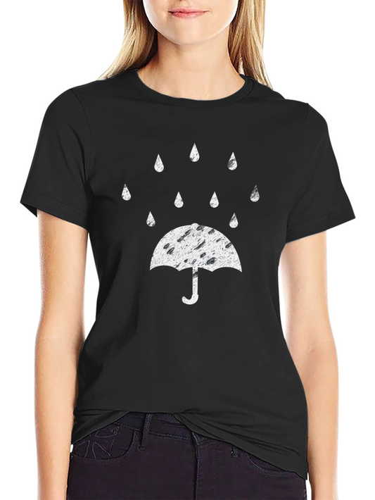 Rainy Day Umbrella Graphic Tee - Black Cotton T-Shirt