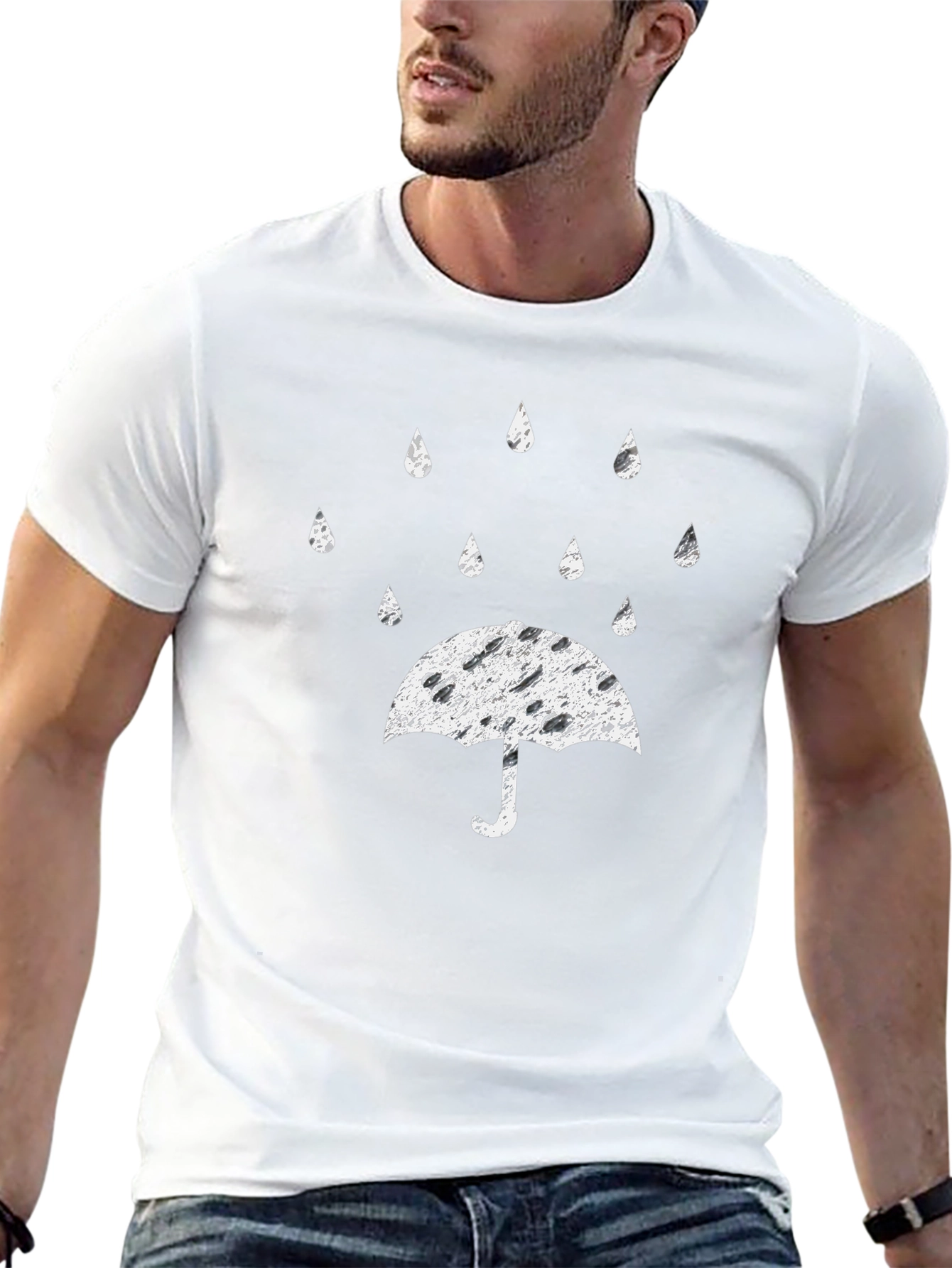 Rainy Day Umbrella Graphic Tee - Black Cotton T-Shirt