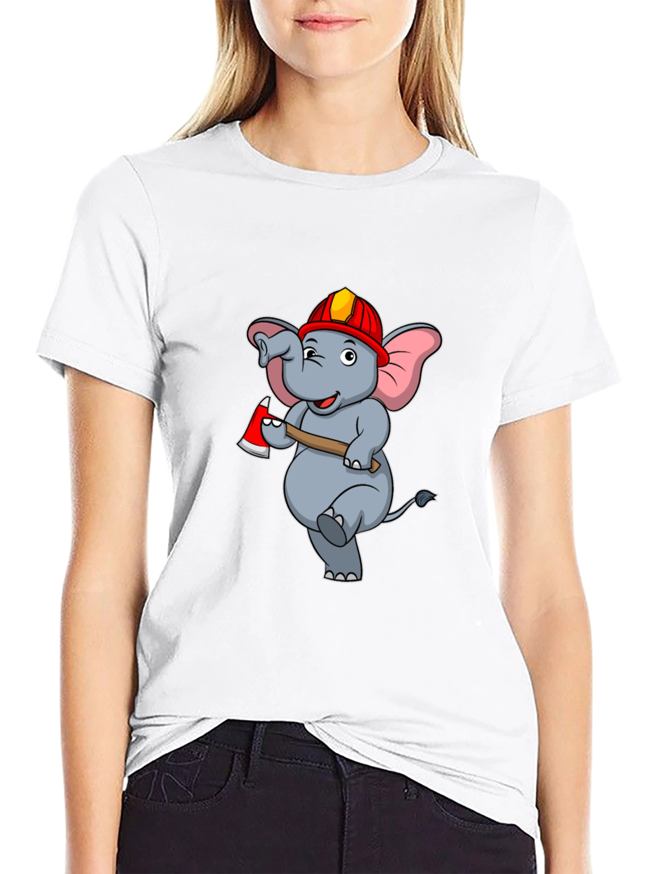 Funny Fireman Elephant Graphic T-Shirt