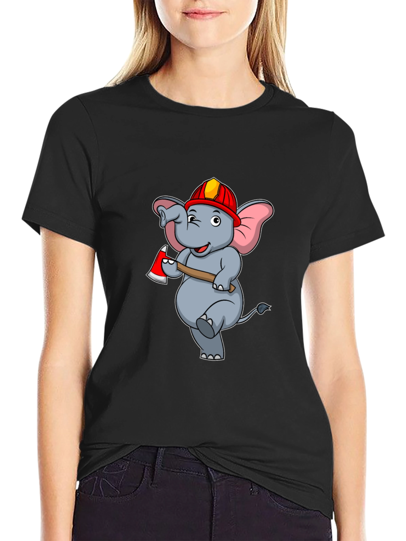 Funny Fireman Elephant Graphic T-Shirt