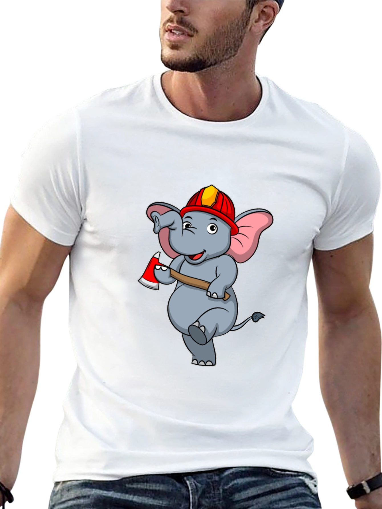 Funny Fireman Elephant Graphic T-Shirt