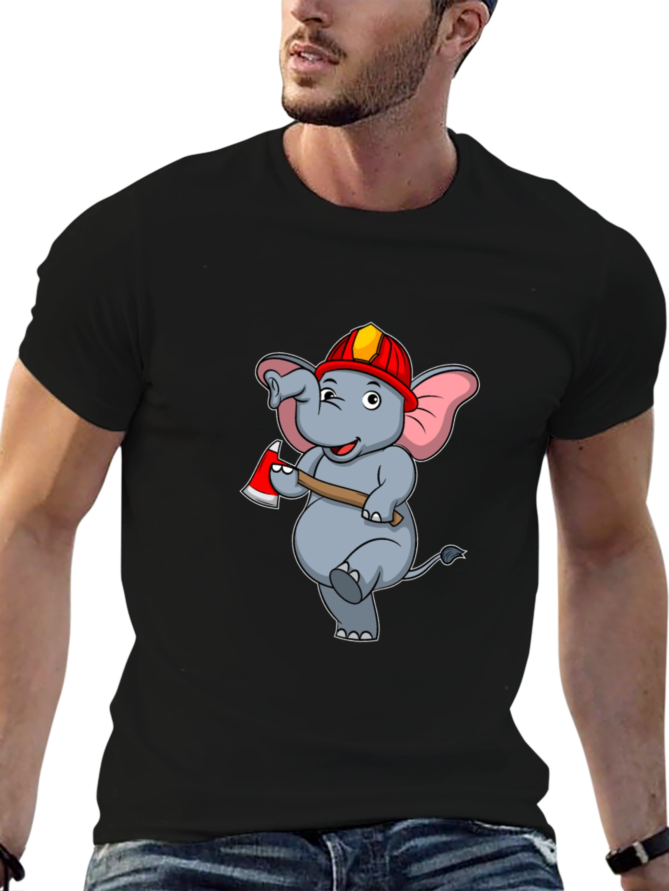 Funny Fireman Elephant Graphic T-Shirt