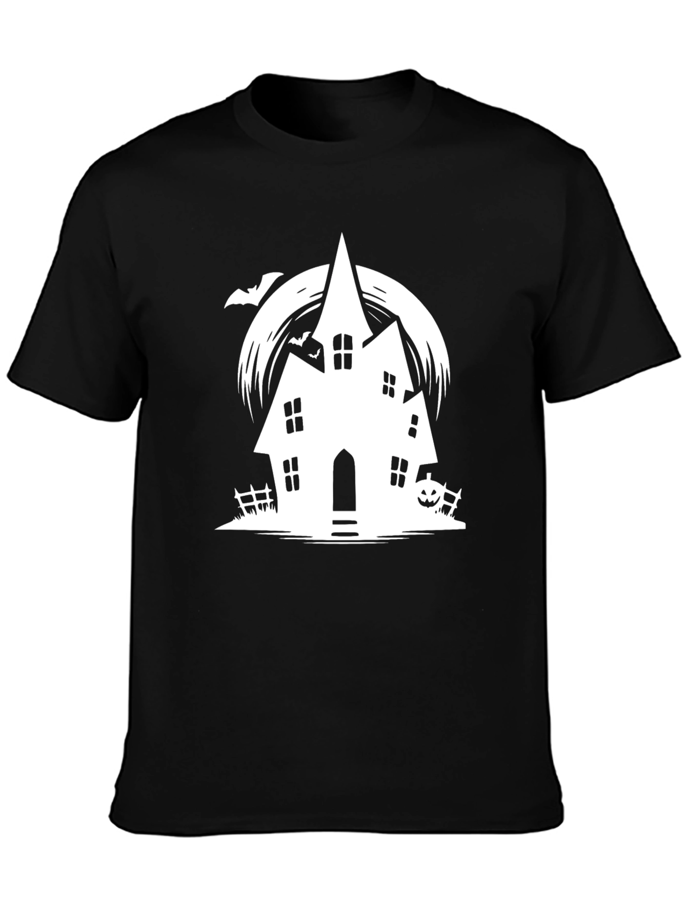 Spooky Halloween Haunted House Graphic Tee - Black