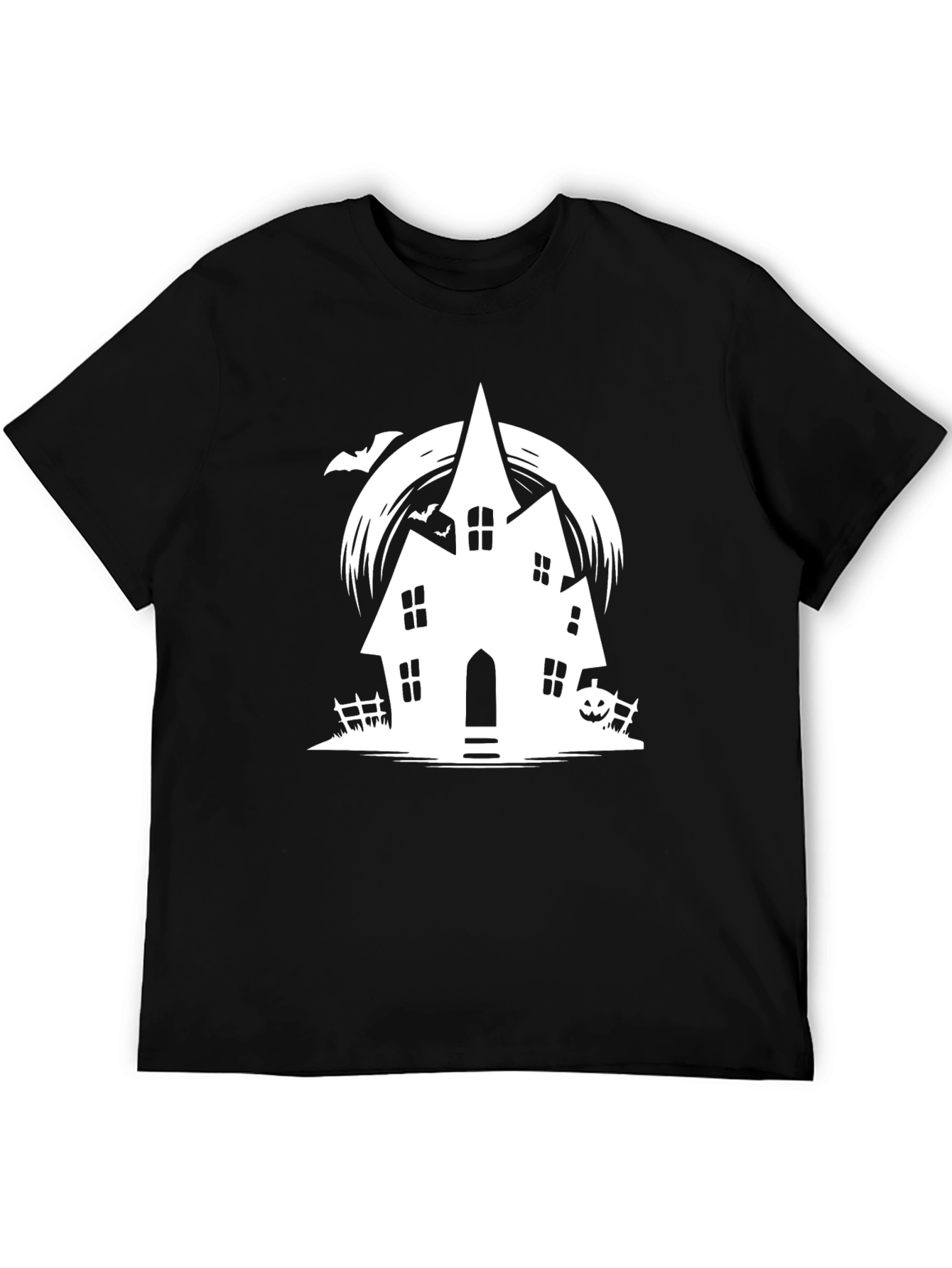 Spooky Halloween Haunted House Graphic Tee - Black