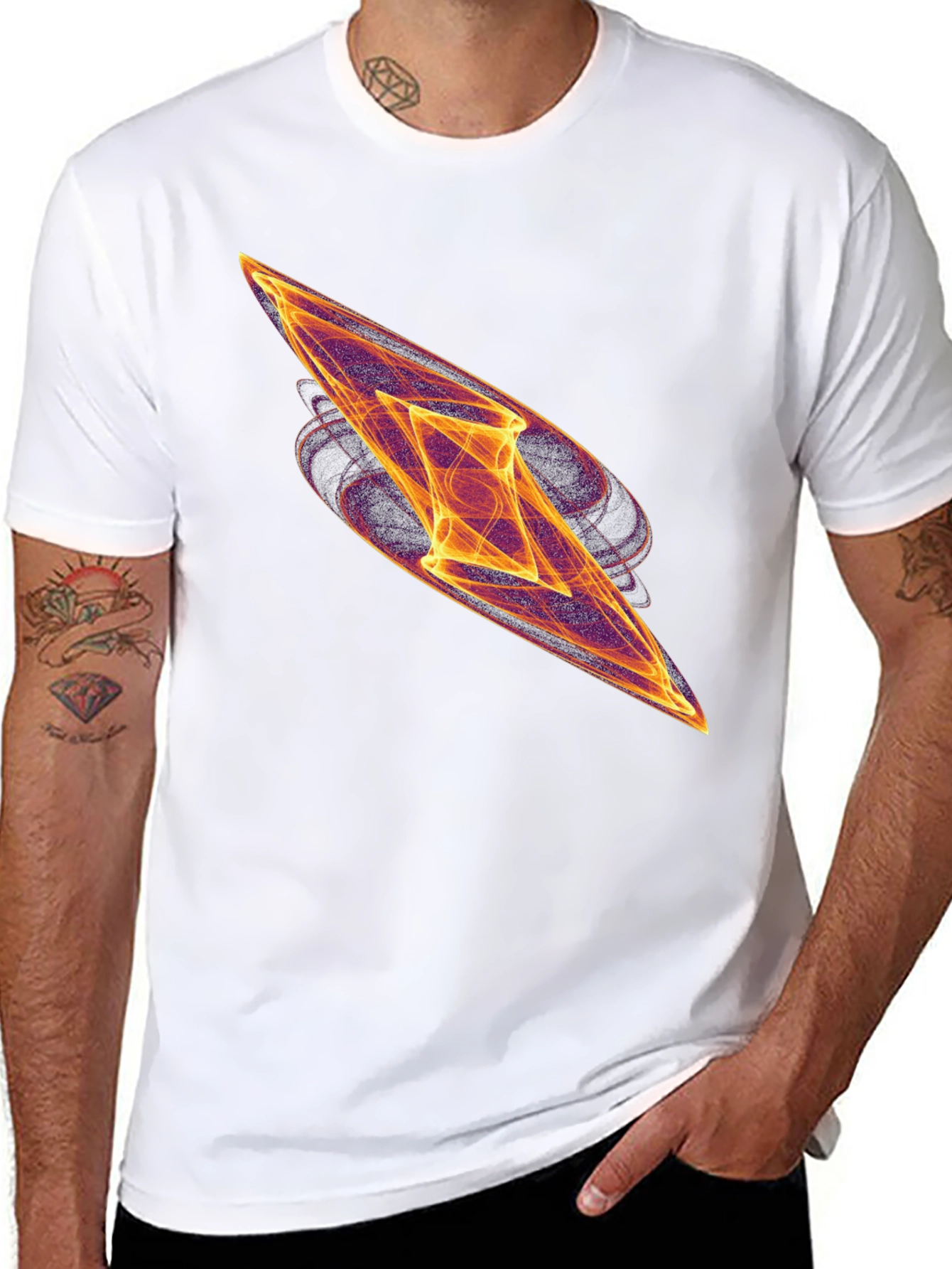 Abstract Fire Diamond Graphic Tee - Black Cotton T-Shirt