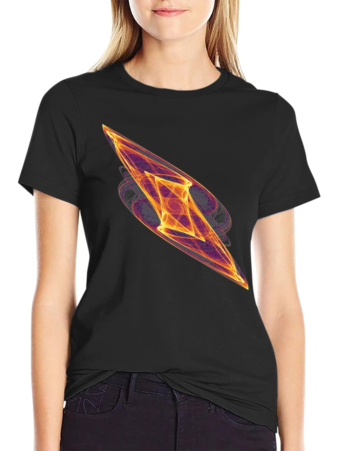 Abstract Fire Diamond Graphic Tee - Black Cotton T-Shirt