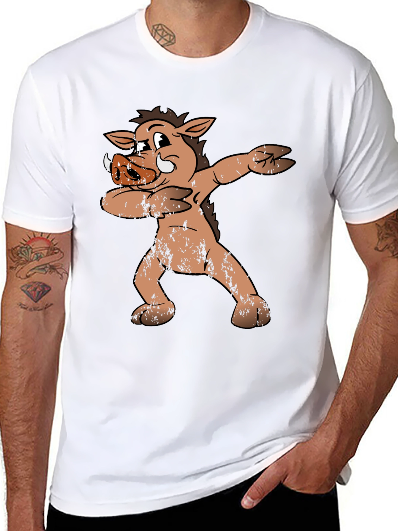 Dabbing Boar Graphic Tee - Funny Cartoon Pig T-Shirt