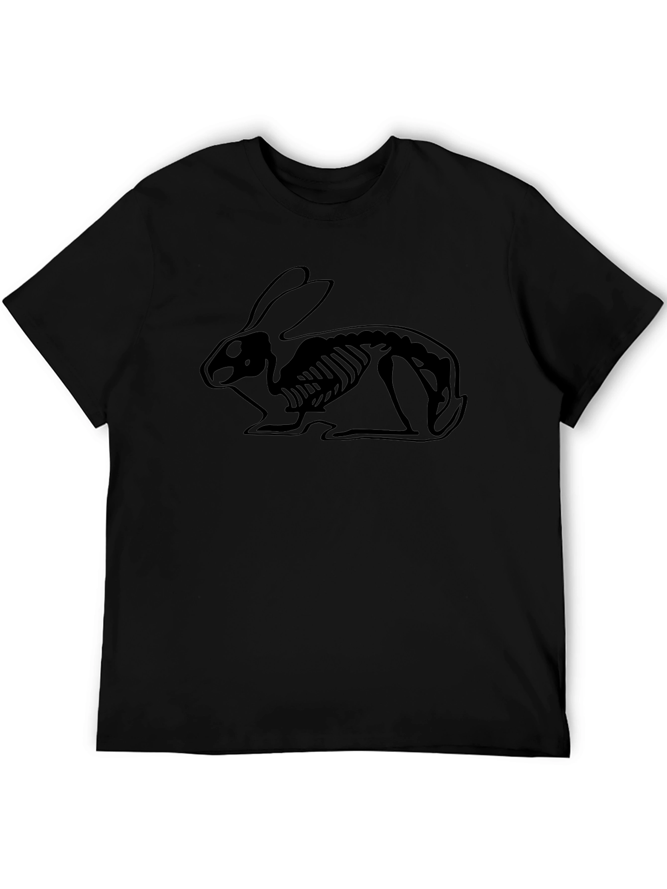 Rabbit Skeleton Graphic Black Tee - Unique Design