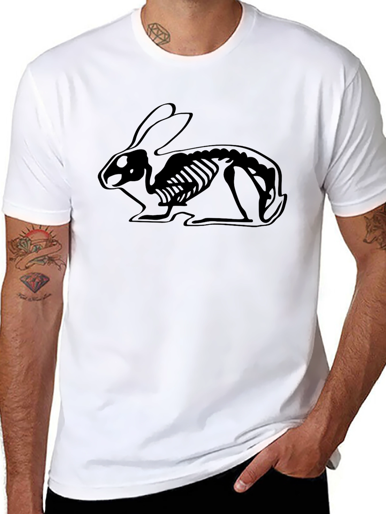 Rabbit Skeleton Graphic Black Tee - Unique Design