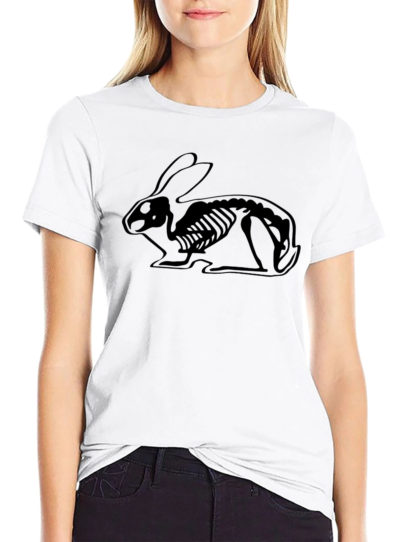 Rabbit Skeleton Graphic Black Tee - Unique Design