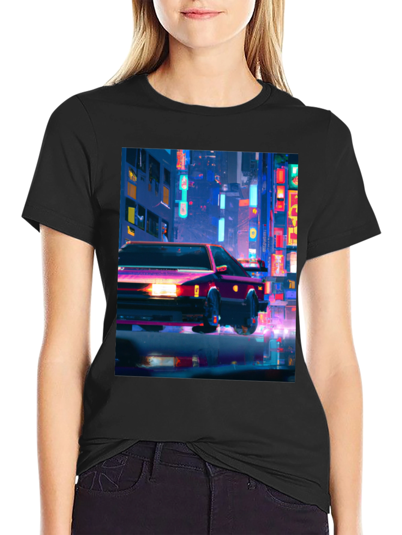 Neon City Car T-Shirt - Stylish Graphic Tee