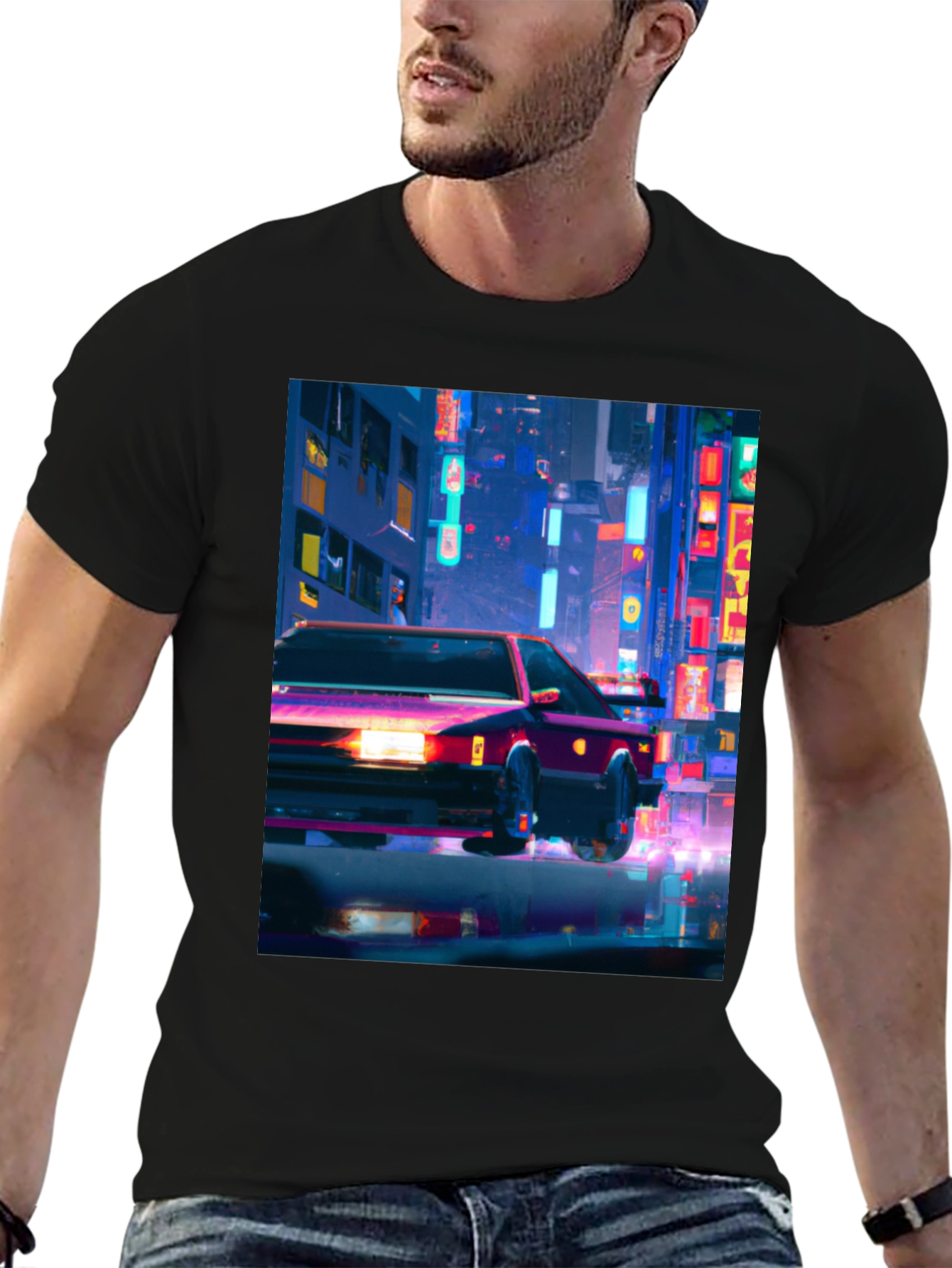 Neon City Car T-Shirt - Stylish Graphic Tee