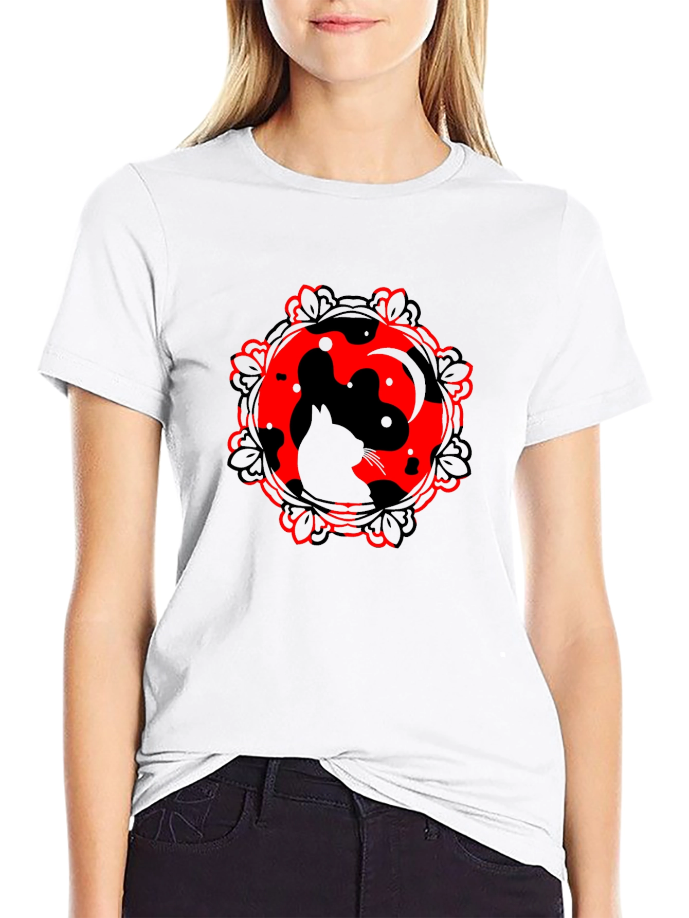 Black Cat Yin Yang Graphic Tee