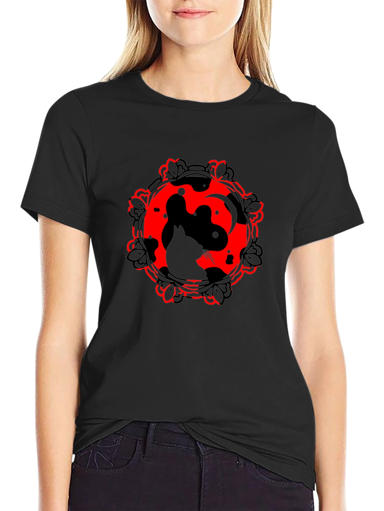 Black Cat Yin Yang Graphic Tee