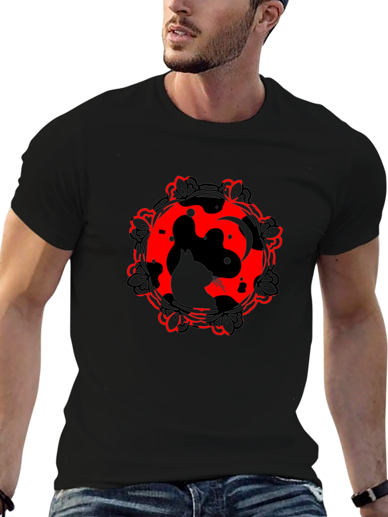 Black Cat Yin Yang Graphic Tee