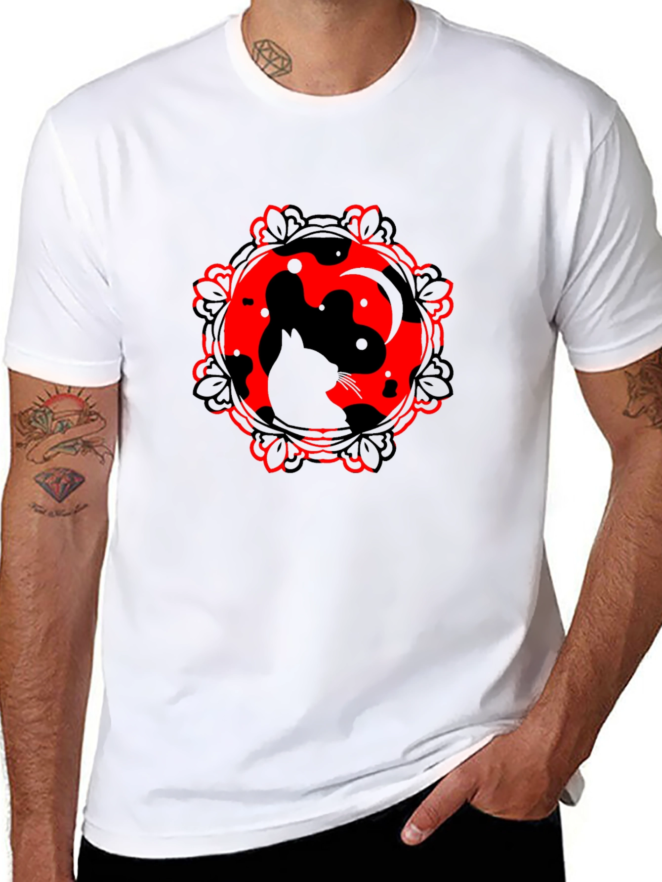 Black Cat Yin Yang Graphic Tee