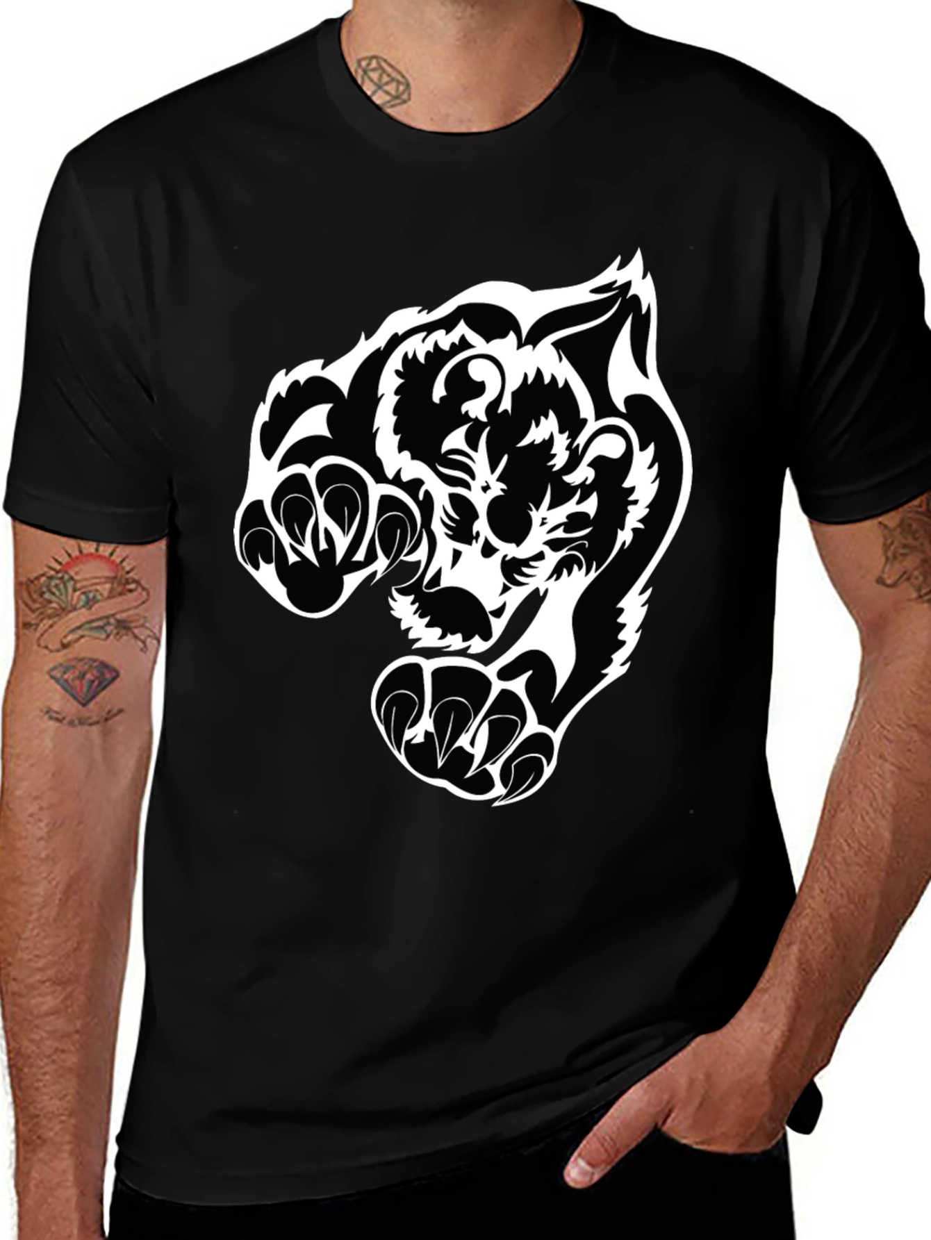 Black Tiger Graphic Tee - Bold Animal Print