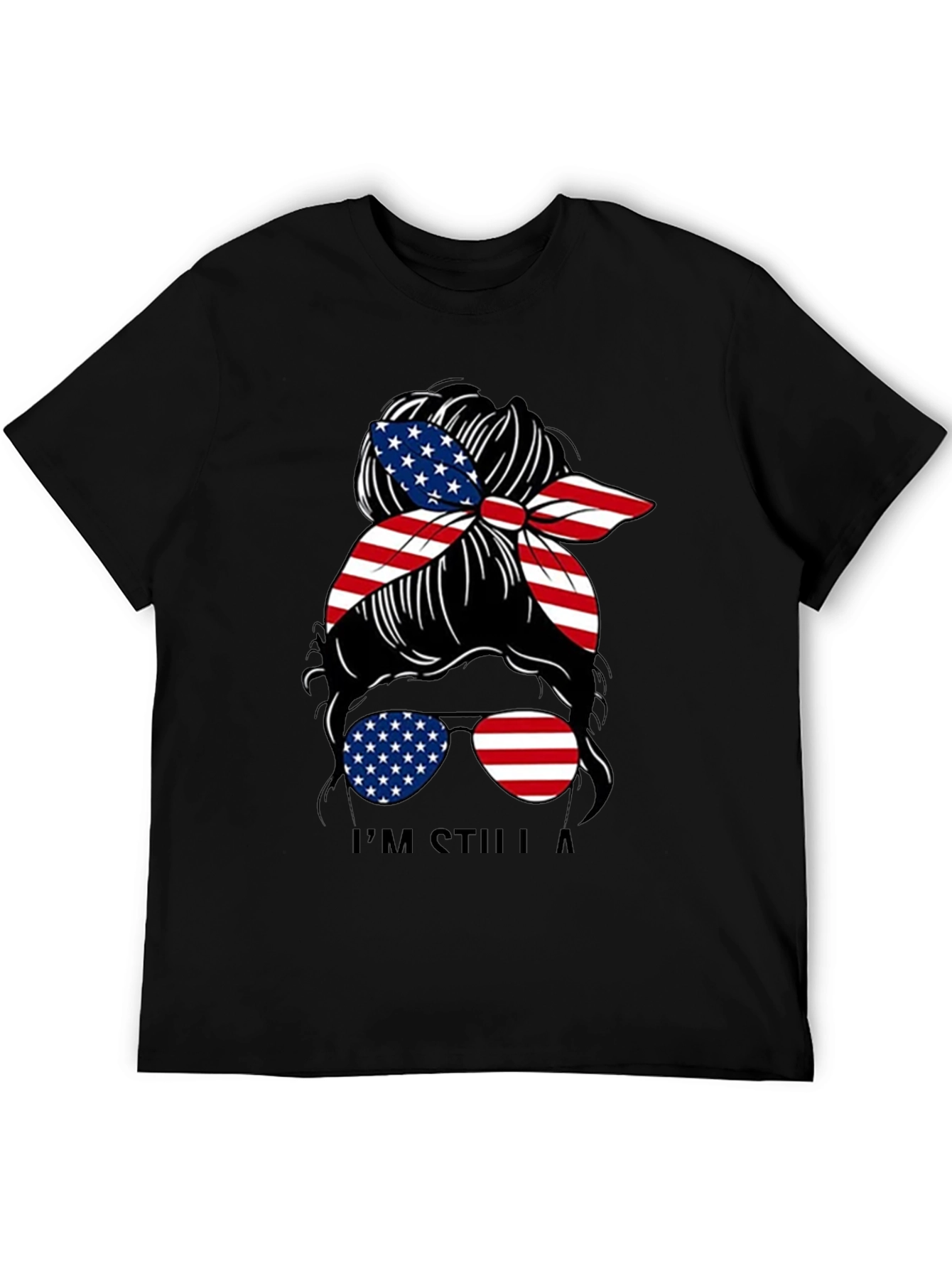 Patriotic Messy Bun T-Shirt - American Flag
